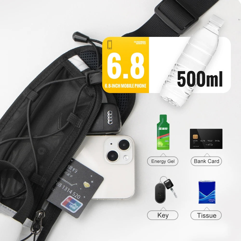 Wrels™ Dual Pocket Running Belt – Heuptasje voor telefoon en fles
